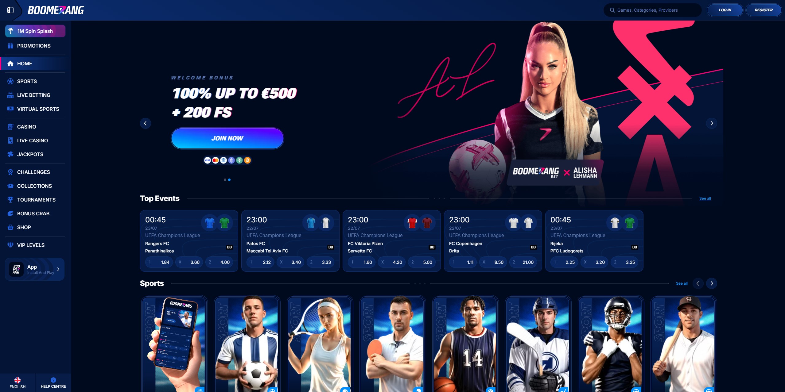 Boomerang Casino main interface reviewed on desktop for Irish players